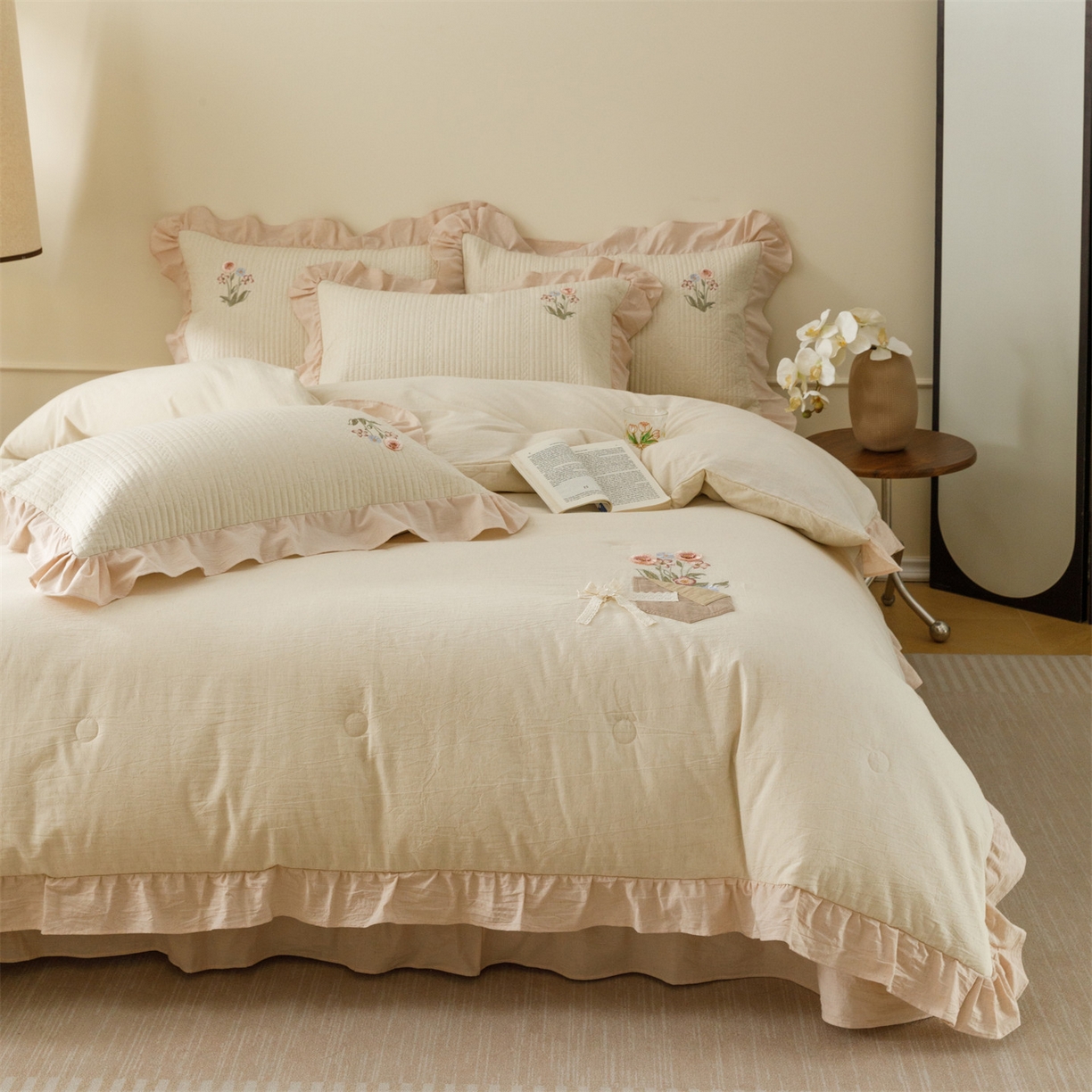 91家纺网 家纺一手货源 找家纺 （总）瑞米家居 2026新款棉麻床盖夏被四件套-繁花