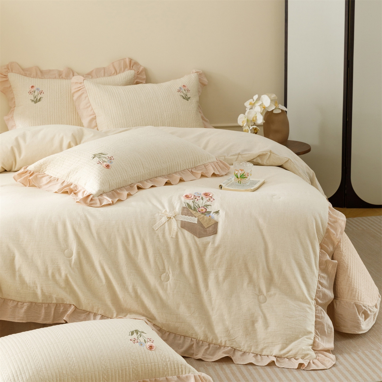 91家纺网 家纺一手货源 找家纺 （总）瑞米家居 2026新款棉麻床盖夏被四件套-繁花