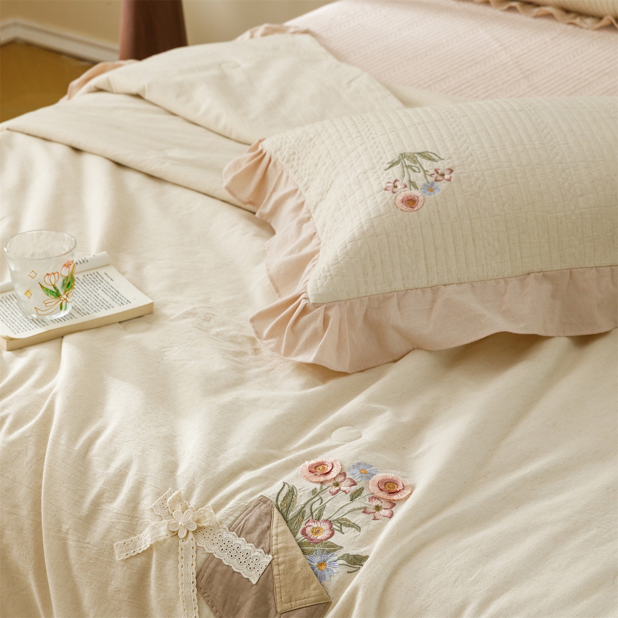 91家纺网 家纺一手货源 找家纺 （总）瑞米家居 2026新款棉麻床盖夏被四件套-繁花