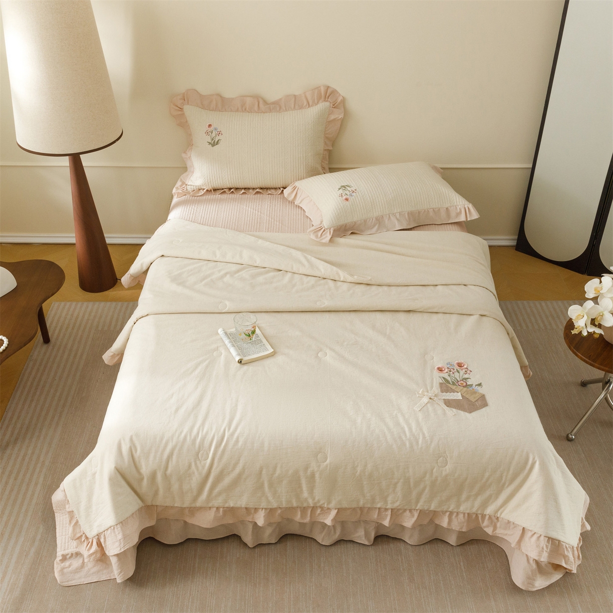 91家纺网 家纺一手货源 找家纺 （总）瑞米家居 2026新款棉麻床盖夏被四件套-繁花