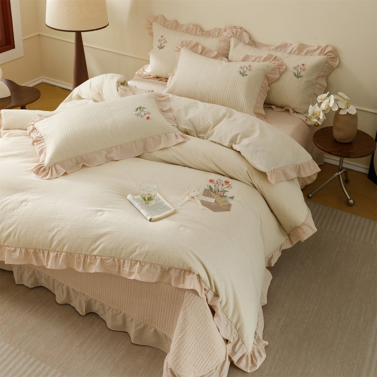 91家纺网 家纺一手货源 找家纺 （总）瑞米家居 2026新款棉麻床盖夏被四件套-繁花