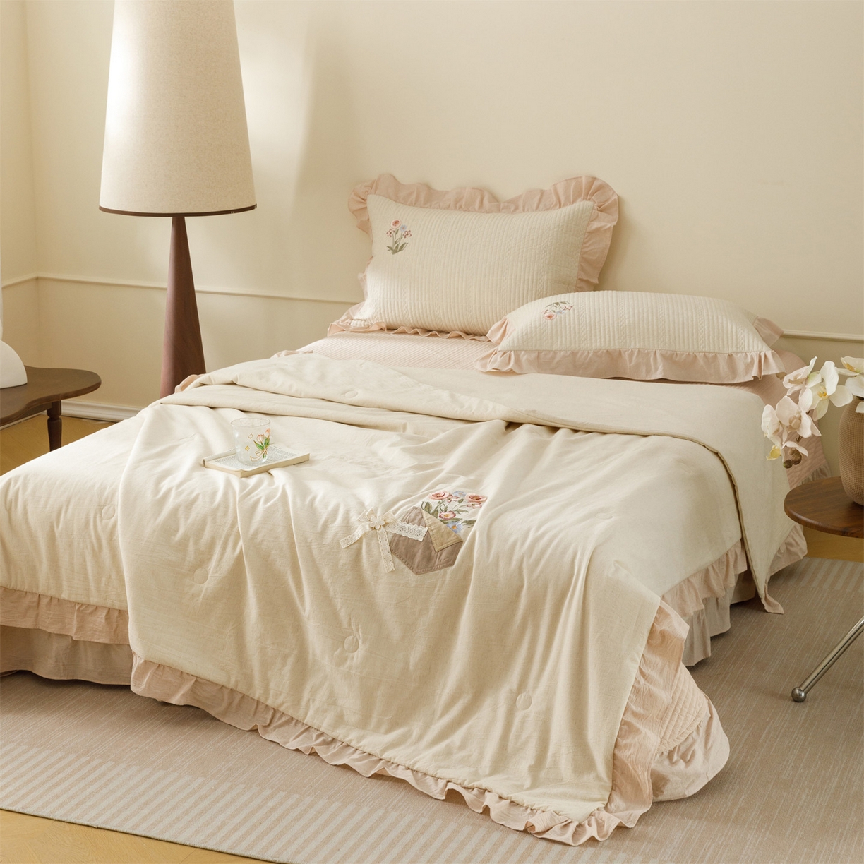 91家纺网 家纺一手货源 找家纺 （总）瑞米家居 2026新款棉麻床盖夏被四件套-繁花