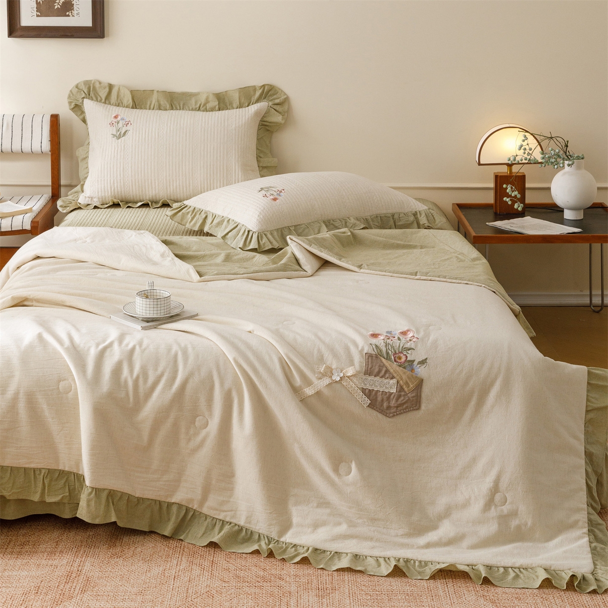 91家纺网 家纺一手货源 找家纺 （总）瑞米家居 2026新款棉麻床盖夏被四件套-繁花