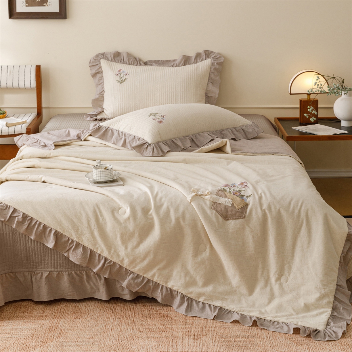 91家纺网 家纺一手货源 找家纺 （总）瑞米家居 2026新款棉麻床盖夏被四件套-繁花