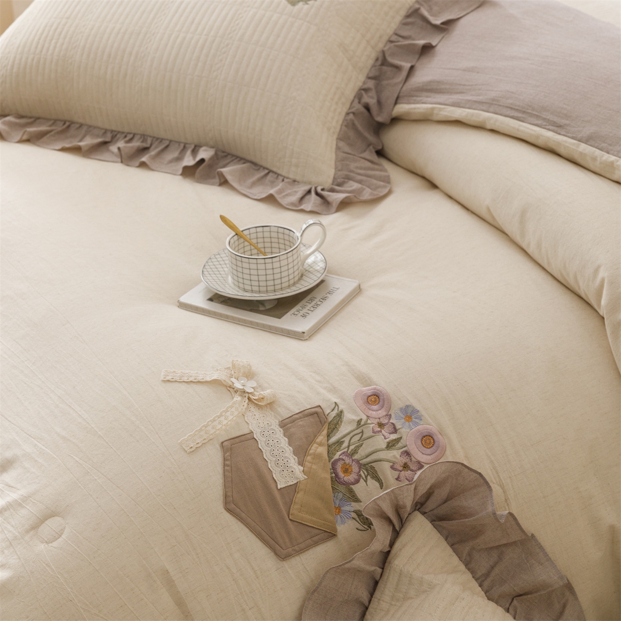 91家纺网 家纺一手货源 找家纺 瑞米家居 2026新款棉麻床盖夏被四件套-繁花 繁花-香芋紫