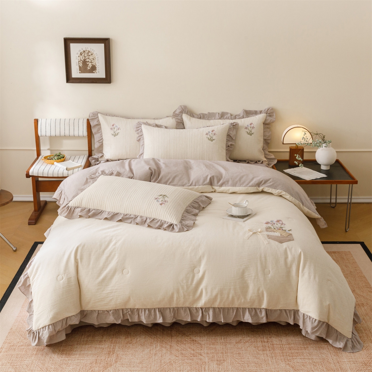 91家纺网 家纺一手货源 找家纺 瑞米家居 2026新款棉麻床盖夏被四件套-繁花 繁花-香芋紫