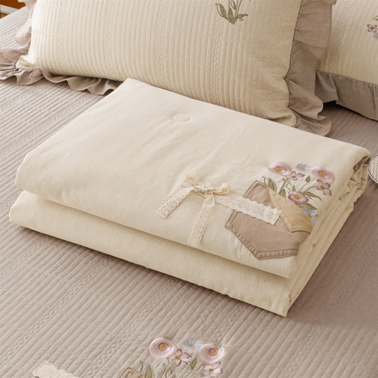 91家纺网 家纺一手货源 找家纺 瑞米家居 2026新款棉麻床盖夏被四件套-繁花 繁花-香芋紫