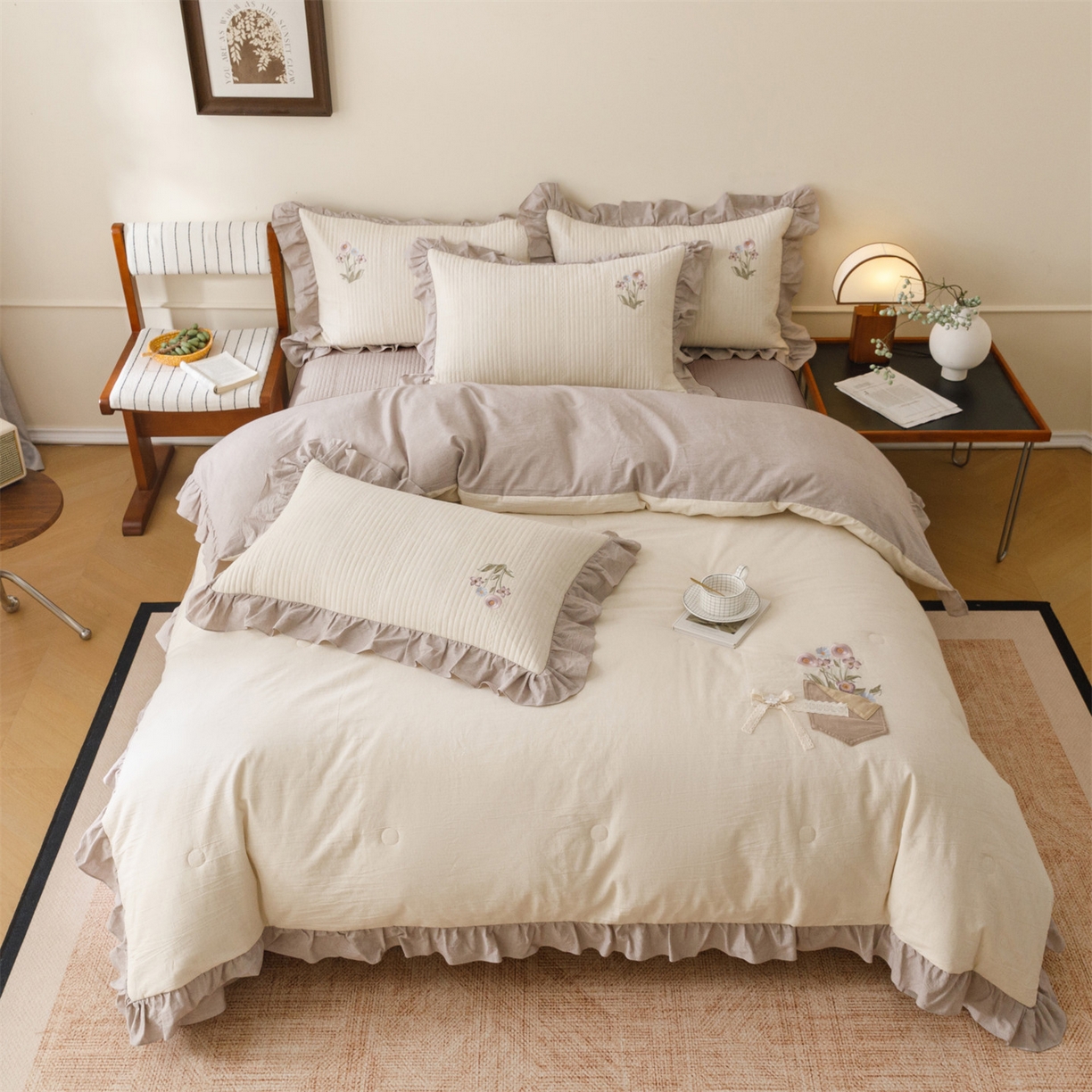 91家纺网 家纺一手货源 找家纺 瑞米家居 2026新款棉麻床盖夏被四件套-繁花 繁花-香芋紫