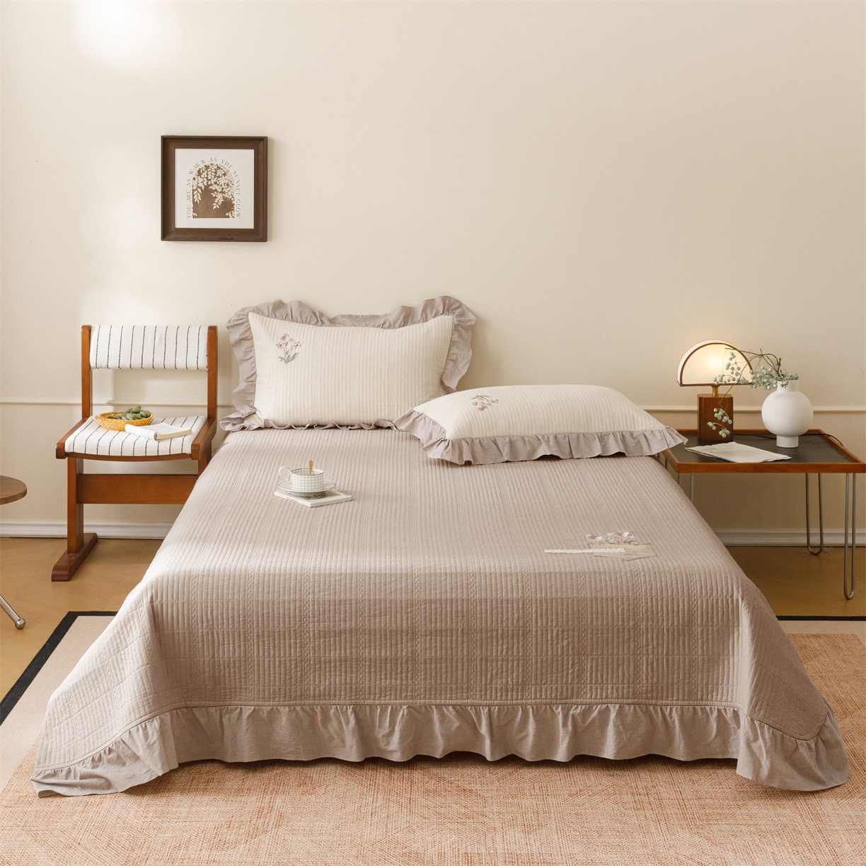 91家纺网 家纺一手货源 找家纺 瑞米家居 2026新款棉麻床盖夏被四件套-繁花 繁花-香芋紫