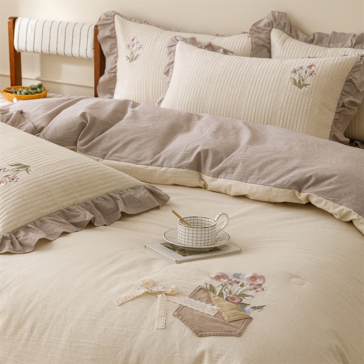 91家纺网 家纺一手货源 找家纺 瑞米家居 2026新款棉麻床盖夏被四件套-繁花 繁花-香芋紫