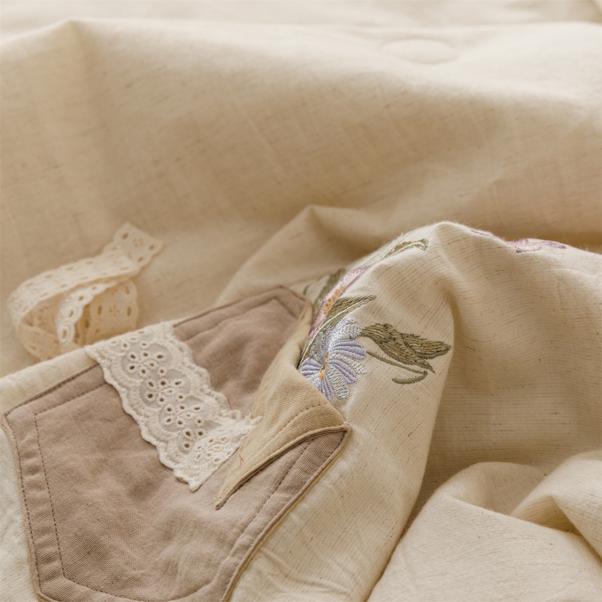 91家纺网 家纺一手货源 找家纺 瑞米家居 2026新款棉麻床盖夏被四件套-繁花 繁花-香芋紫