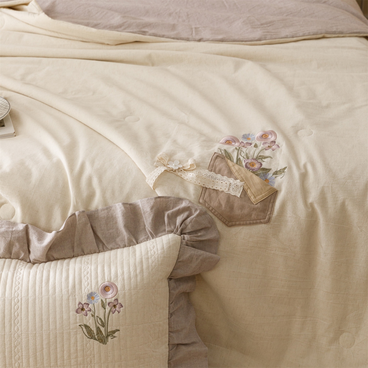 91家纺网 家纺一手货源 找家纺 瑞米家居 2026新款棉麻床盖夏被四件套-繁花 繁花-香芋紫