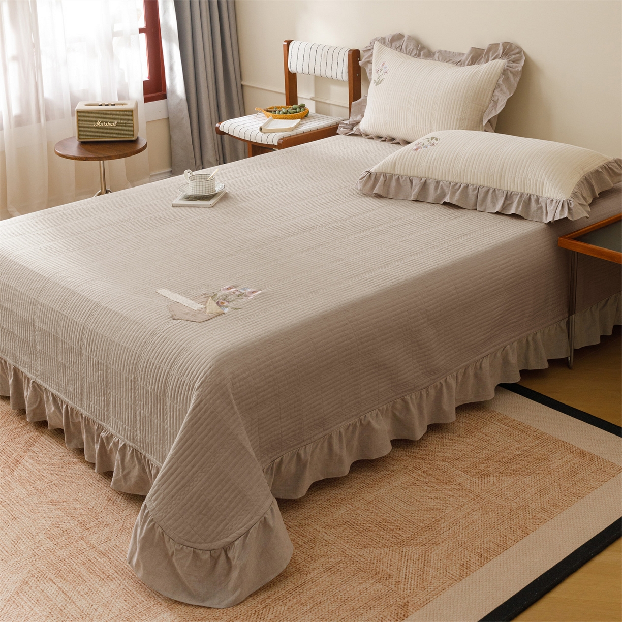 91家纺网 家纺一手货源 找家纺 瑞米家居 2026新款棉麻床盖夏被四件套-繁花 繁花-香芋紫