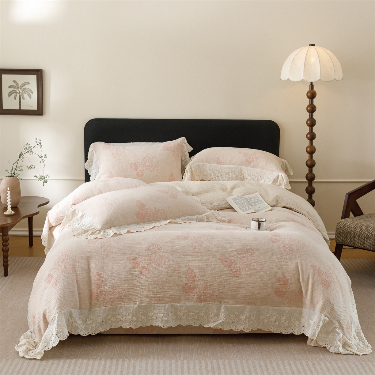 91家纺网 家纺一手货源 找家纺 （总）瑞米家居 2026新款A类棉麻提花花边款四件套-翩然乐语