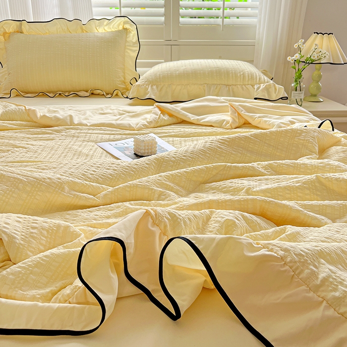 91家纺网 家纺一手货源 找家纺 仟网汇 2026新款赫本纯色泡泡纱花边款夏被夏凉被空调被四件套 起司