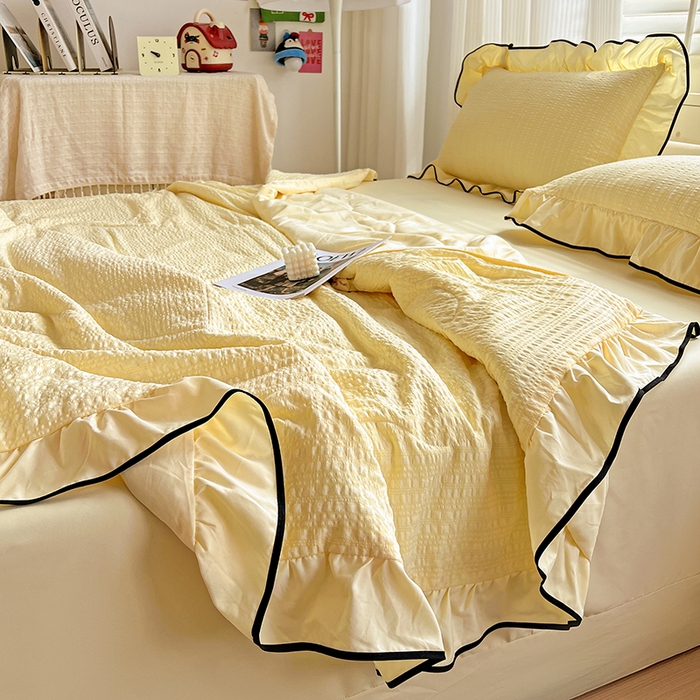 91家纺网 家纺一手货源 找家纺 仟网汇 2026新款赫本纯色泡泡纱花边款夏被夏凉被空调被四件套 起司