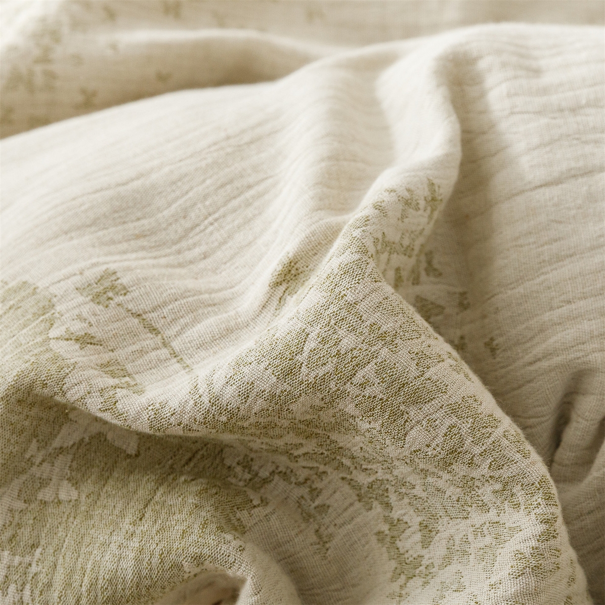 91家纺网 家纺一手货源 找家纺 瑞米家居 2026新款A类棉麻提花花边款四件套-翩然乐语 翩然乐语-芥末绿