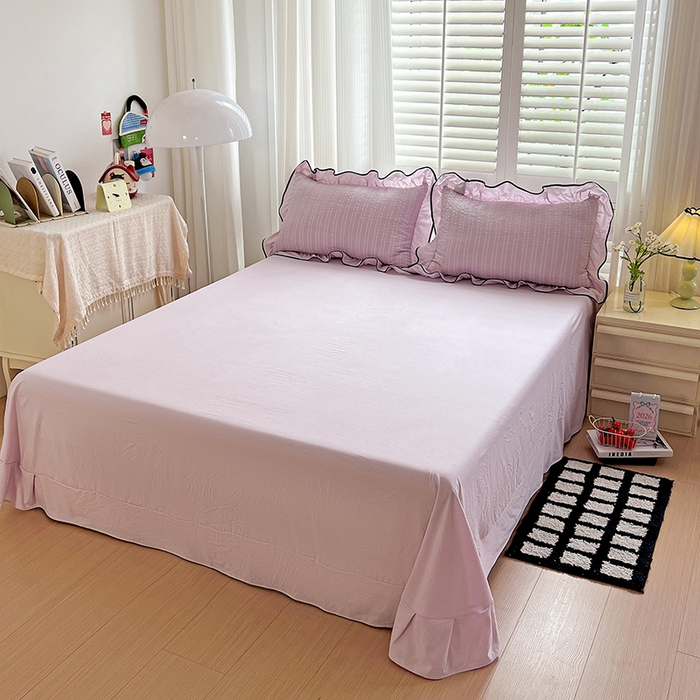 91家纺网 家纺一手货源 找家纺 仟网汇 2026新款赫本纯色泡泡纱花边款夏被夏凉被空调被四件套 香芋紫