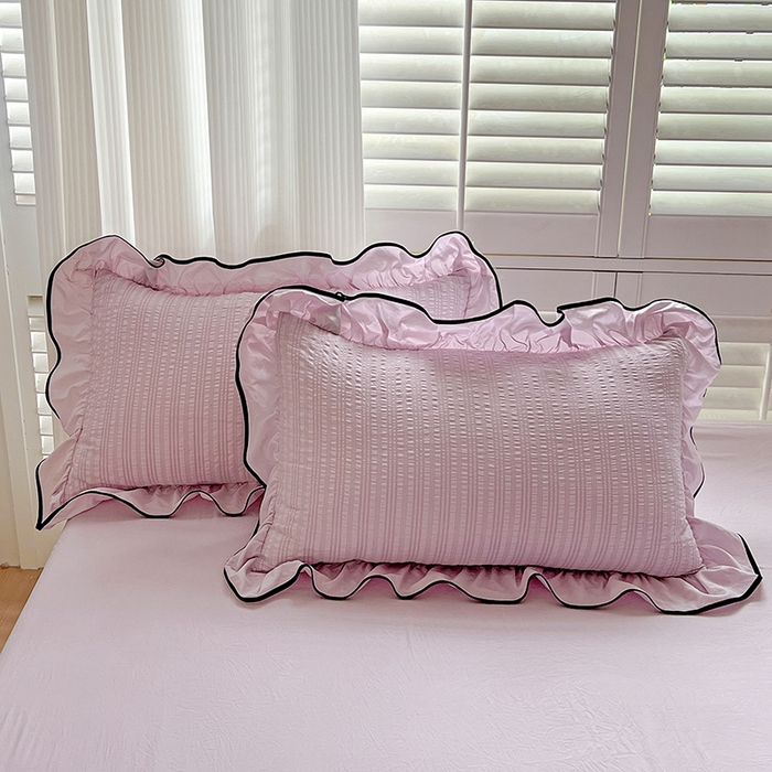 91家纺网 家纺一手货源 找家纺 仟网汇 2026新款赫本纯色泡泡纱花边款夏被夏凉被空调被四件套 香芋紫