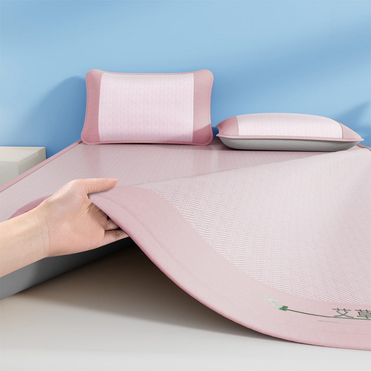 （总）欧妮家纺 2026新款艾草凉感饼干花冰丝凉席席子凉席