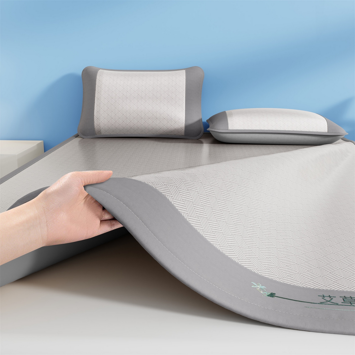 91家纺网 家纺一手货源 找家纺 （总）欧妮家纺 2026新款艾草凉感饼干花冰丝凉席席子凉席