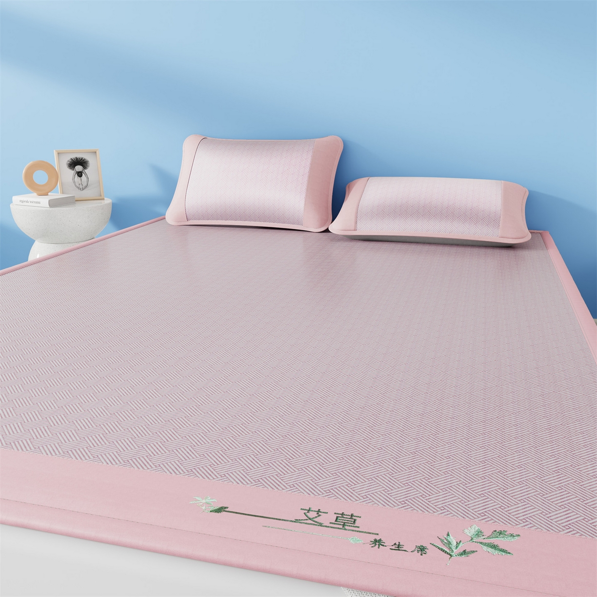 91家纺网 家纺一手货源 找家纺 （总）欧妮家纺 2026新款艾草凉感饼干花冰丝凉席席子凉席