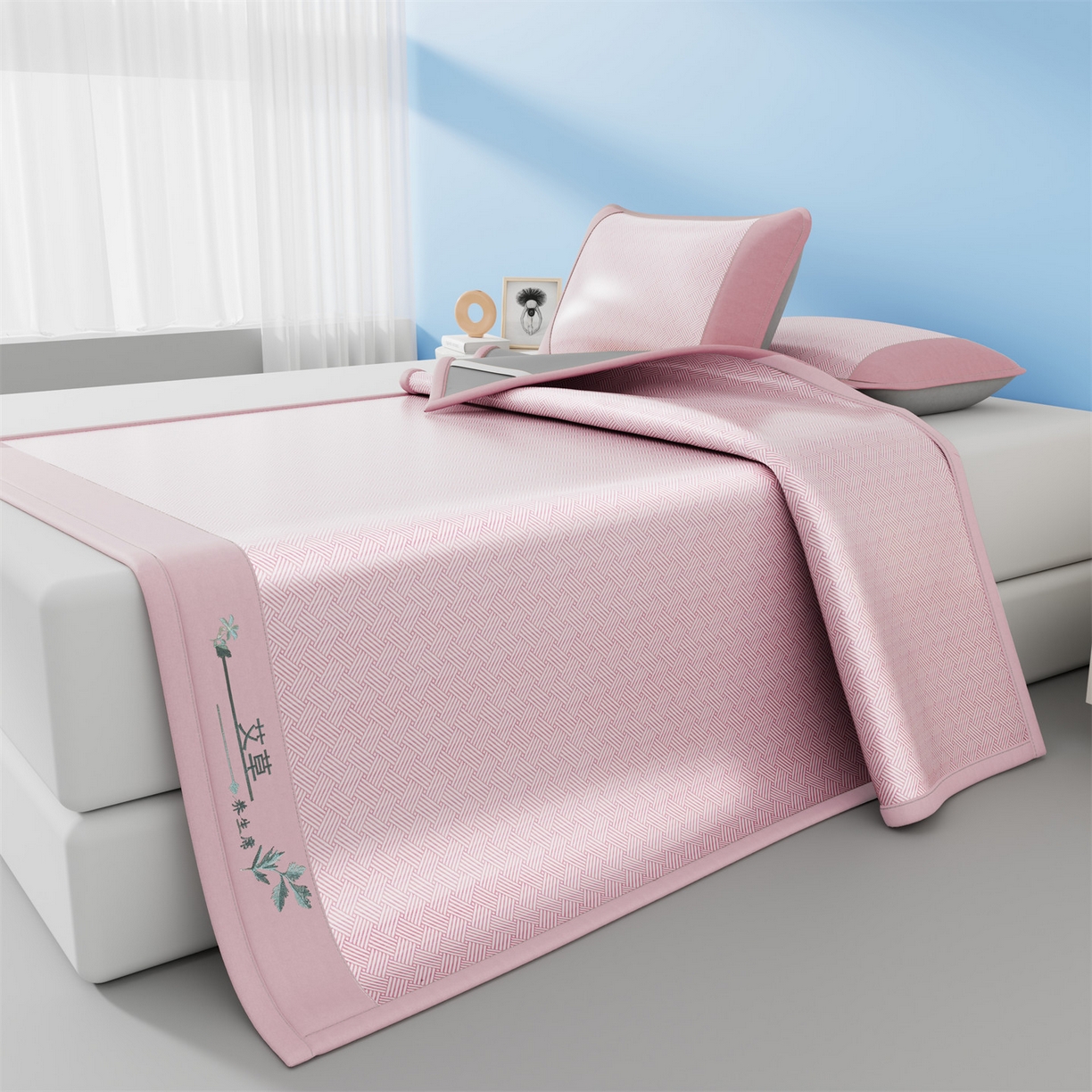 91家纺网 家纺一手货源 找家纺 （总）欧妮家纺 2026新款艾草凉感饼干花冰丝凉席席子凉席