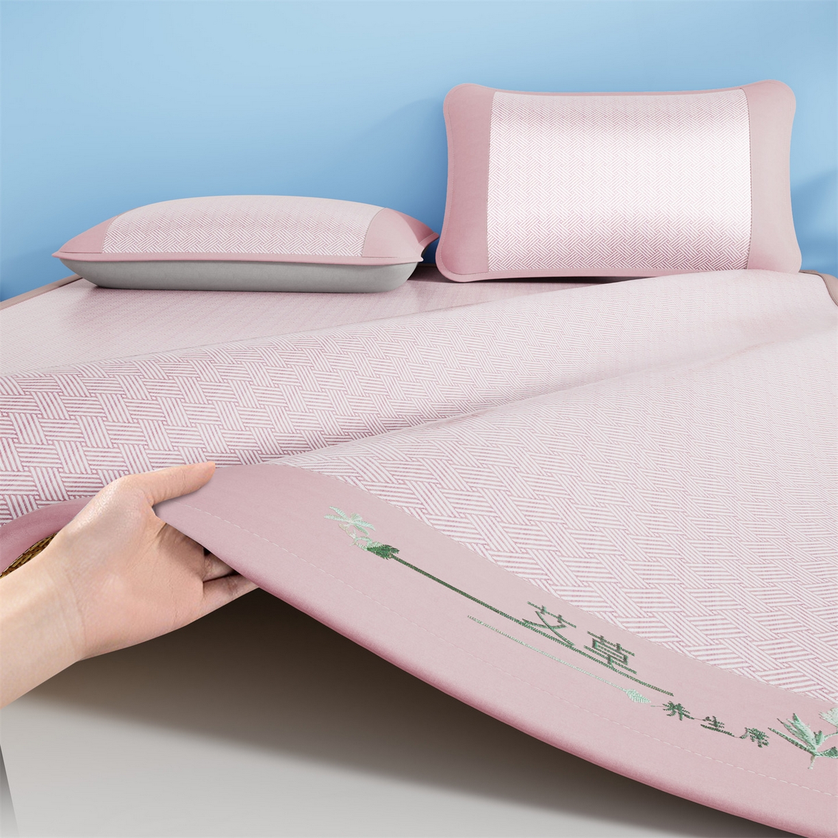 91家纺网 家纺一手货源 找家纺 （总）欧妮家纺 2026新款艾草凉感饼干花冰丝凉席席子凉席