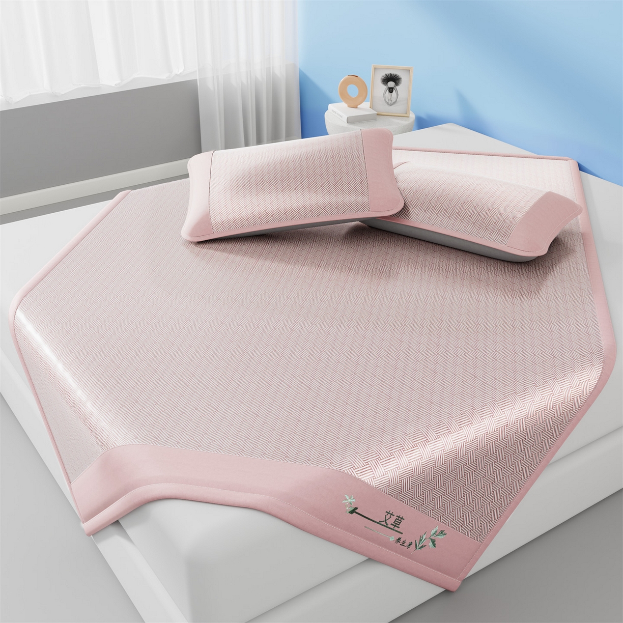 91家纺网 家纺一手货源 找家纺 （总）欧妮家纺 2026新款艾草凉感饼干花冰丝凉席席子凉席