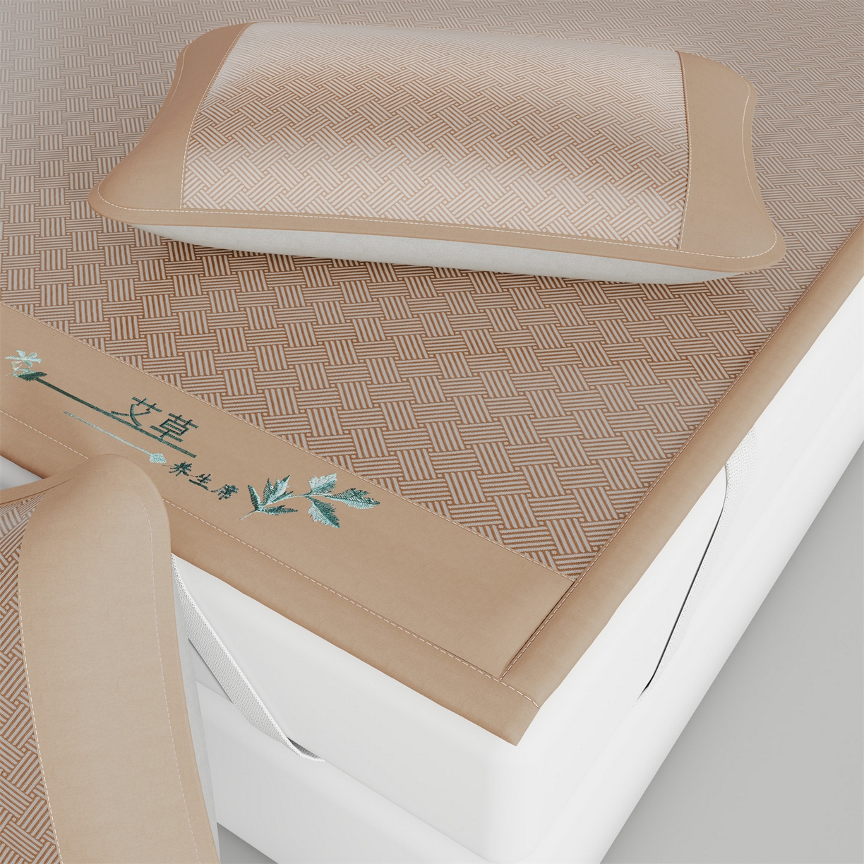 91家纺网 家纺一手货源 找家纺 欧妮家纺 2026新款艾草凉感饼干花冰丝凉席席子凉席 饼干花冰丝席-咖色