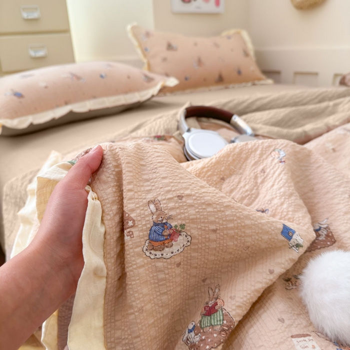 91家纺网 家纺一手货源 找家纺 （总）迪梦姿家纺 2026新款泡芙纱花边款夏被四件套-款式二