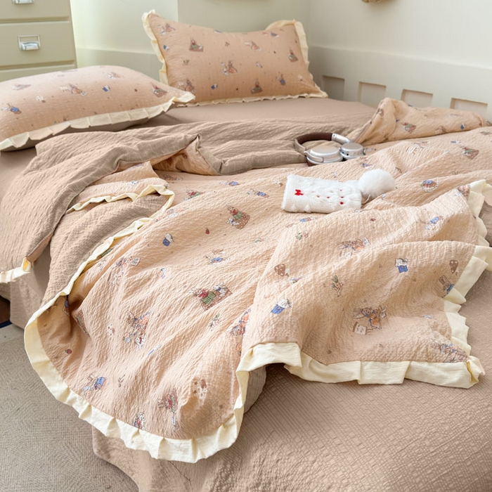 91家纺网 家纺一手货源 找家纺 （总）迪梦姿家纺 2026新款泡芙纱花边款夏被四件套-款式二