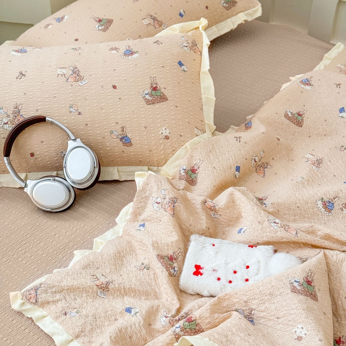 91家纺网 家纺一手货源 找家纺 （总）迪梦姿家纺 2026新款泡芙纱花边款夏被四件套-款式二