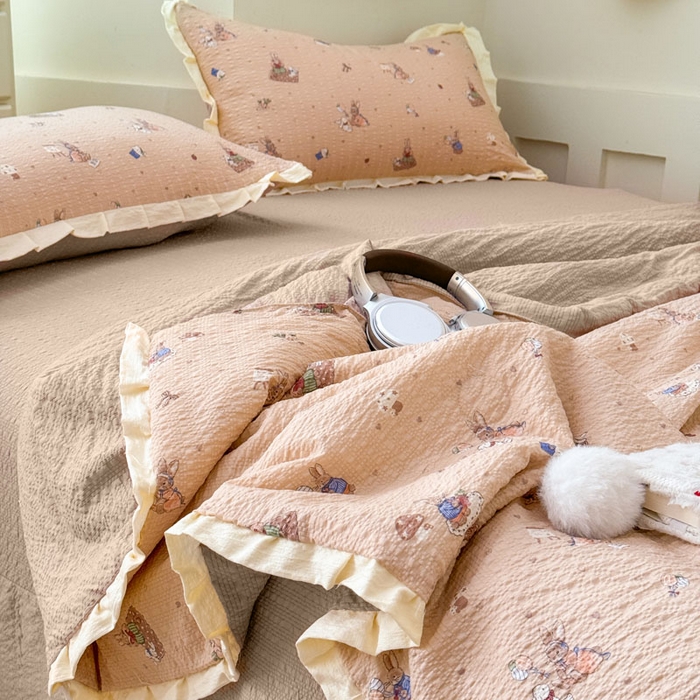 91家纺网 家纺一手货源 找家纺 （总）迪梦姿家纺 2026新款泡芙纱花边款夏被四件套-款式二