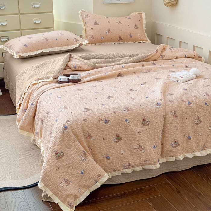 91家纺网 家纺一手货源 找家纺 （总）迪梦姿家纺 2026新款泡芙纱花边款夏被四件套-款式二