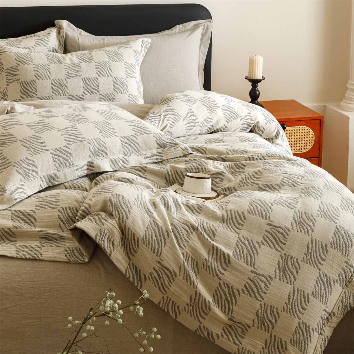 91家纺网 家纺一手货源 找家纺 （总）瑞米家居 2026新款埋绳款棉麻四件套-简物纯质