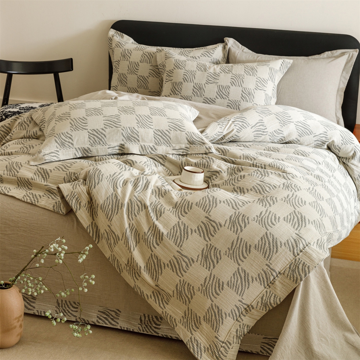 91家纺网 家纺一手货源 找家纺 （总）瑞米家居 2026新款埋绳款棉麻四件套-简物纯质