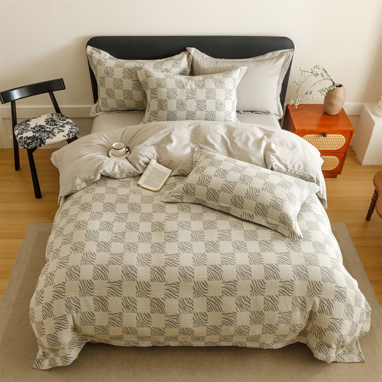 91家纺网 家纺一手货源 找家纺 （总）瑞米家居 2026新款埋绳款棉麻四件套-简物纯质