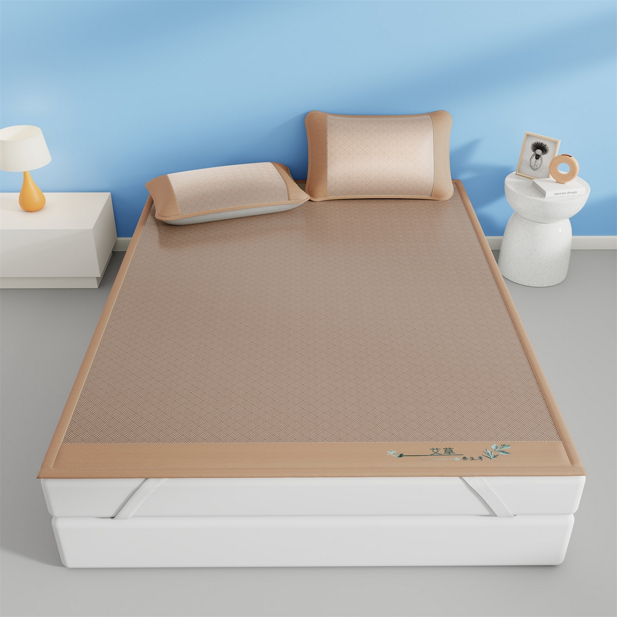 91家纺网 家纺一手货源 找家纺 欧妮家纺 2026新款艾草凉感饼干花冰丝凉席席子凉席 饼干花冰丝席-咖色