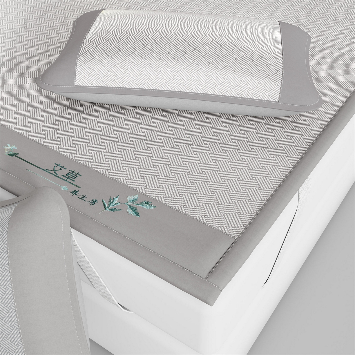 91家纺网 家纺一手货源 找家纺 欧妮家纺 2026新款艾草凉感饼干花冰丝凉席席子凉席 饼干花冰丝席-灰色