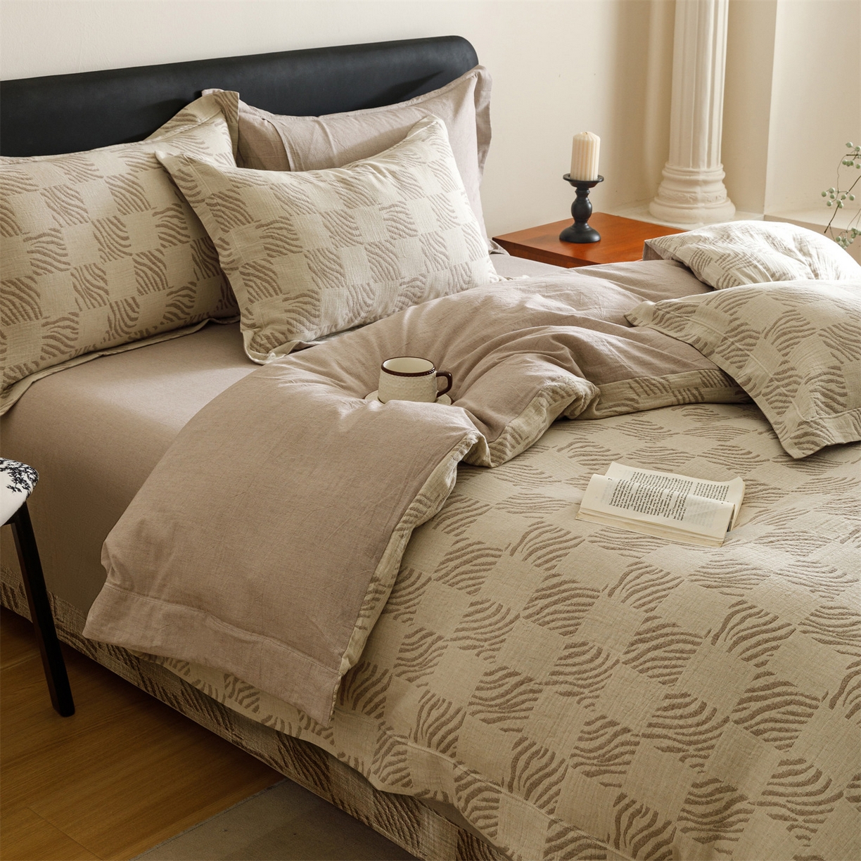 瑞米家居 2026新款埋绳款棉麻四件套-简物纯质 简物纯质-红咖