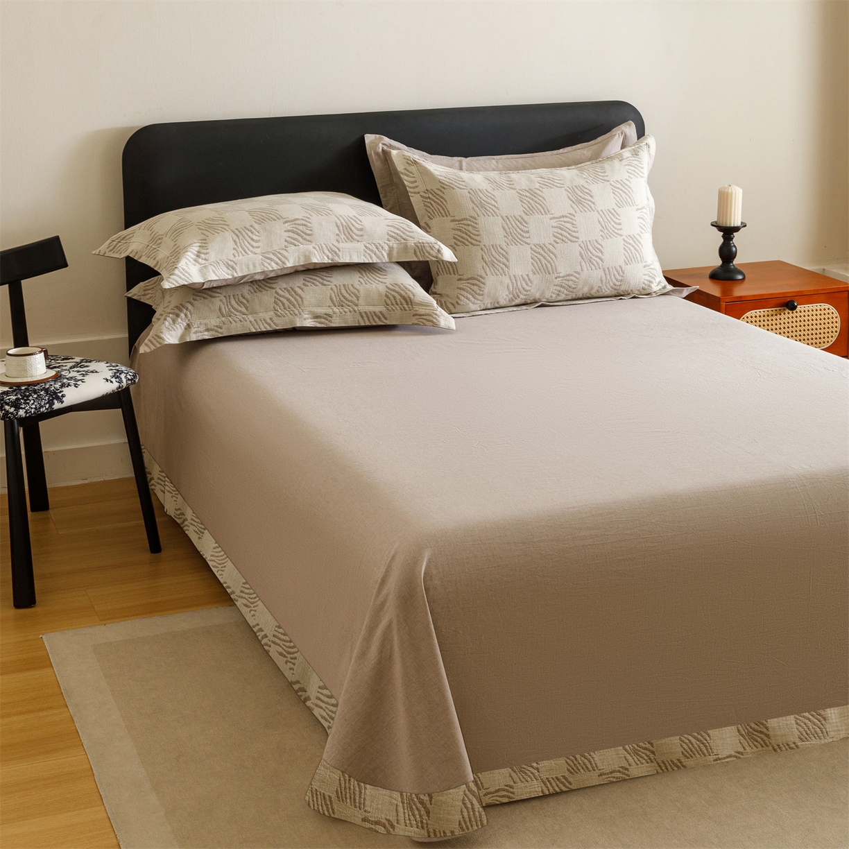 91家纺网 家纺一手货源 找家纺 瑞米家居 2026新款埋绳款棉麻四件套-简物纯质 简物纯质-红咖