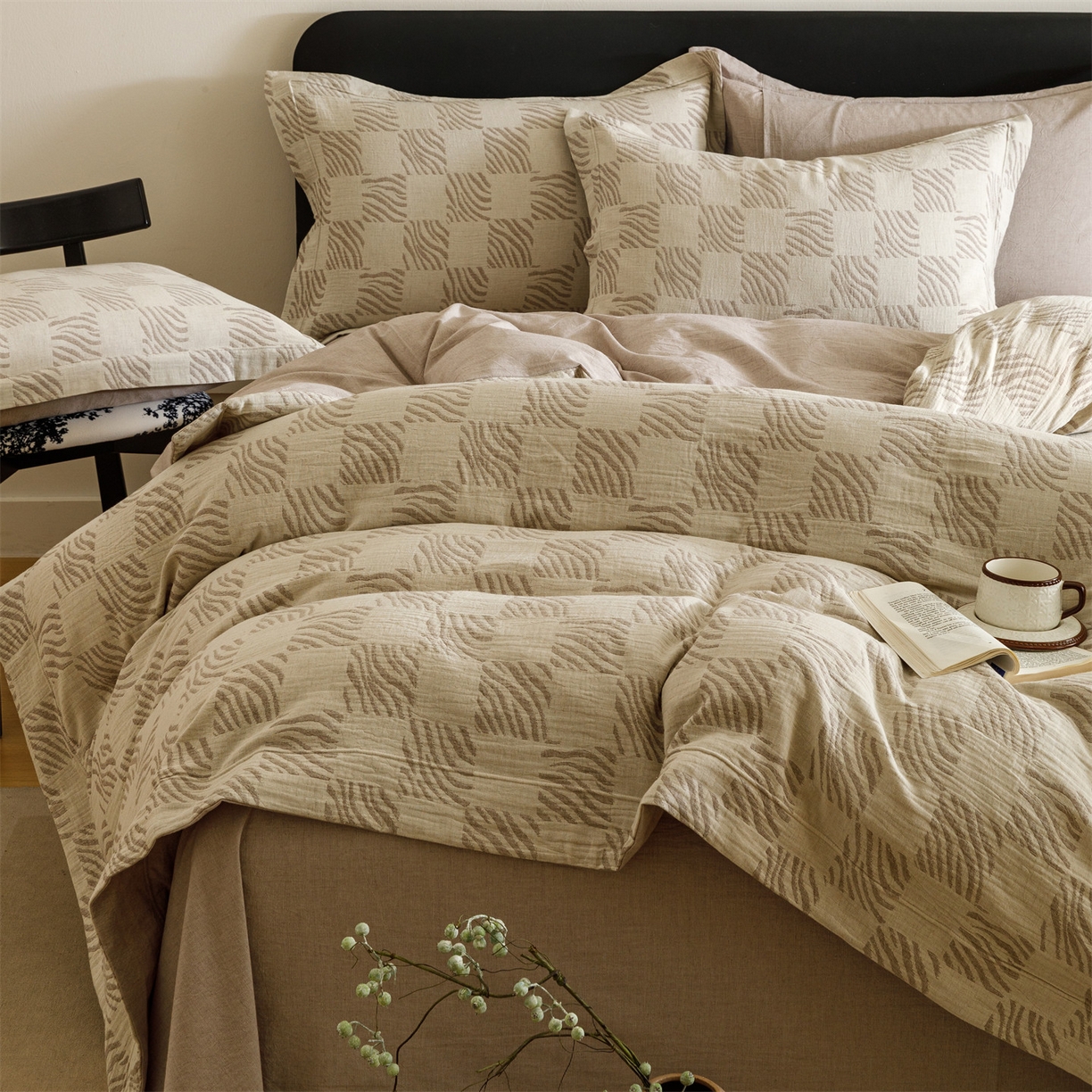 91家纺网 家纺一手货源 找家纺 瑞米家居 2026新款埋绳款棉麻四件套-简物纯质 简物纯质-红咖