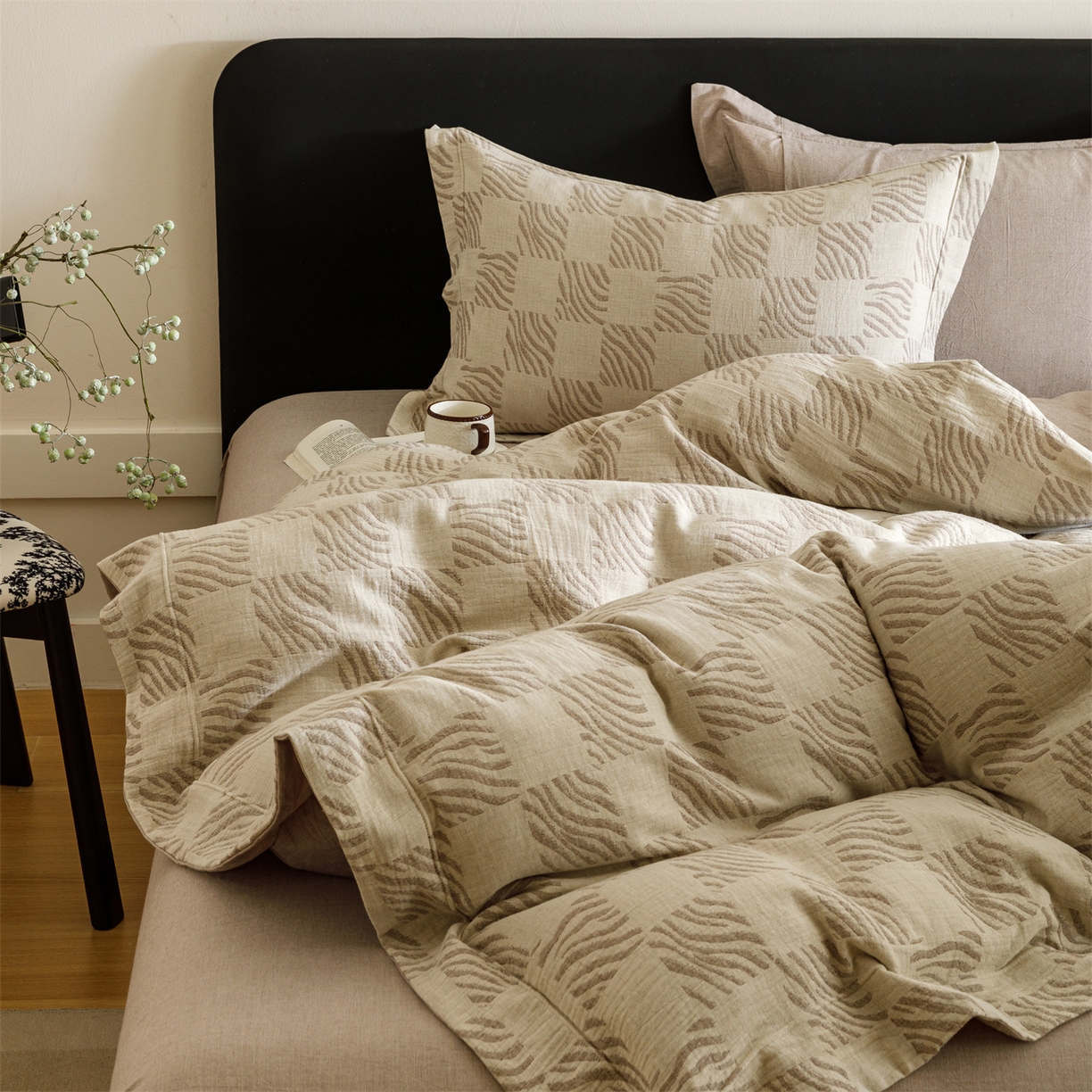 91家纺网 家纺一手货源 找家纺 瑞米家居 2026新款埋绳款棉麻四件套-简物纯质 简物纯质-红咖