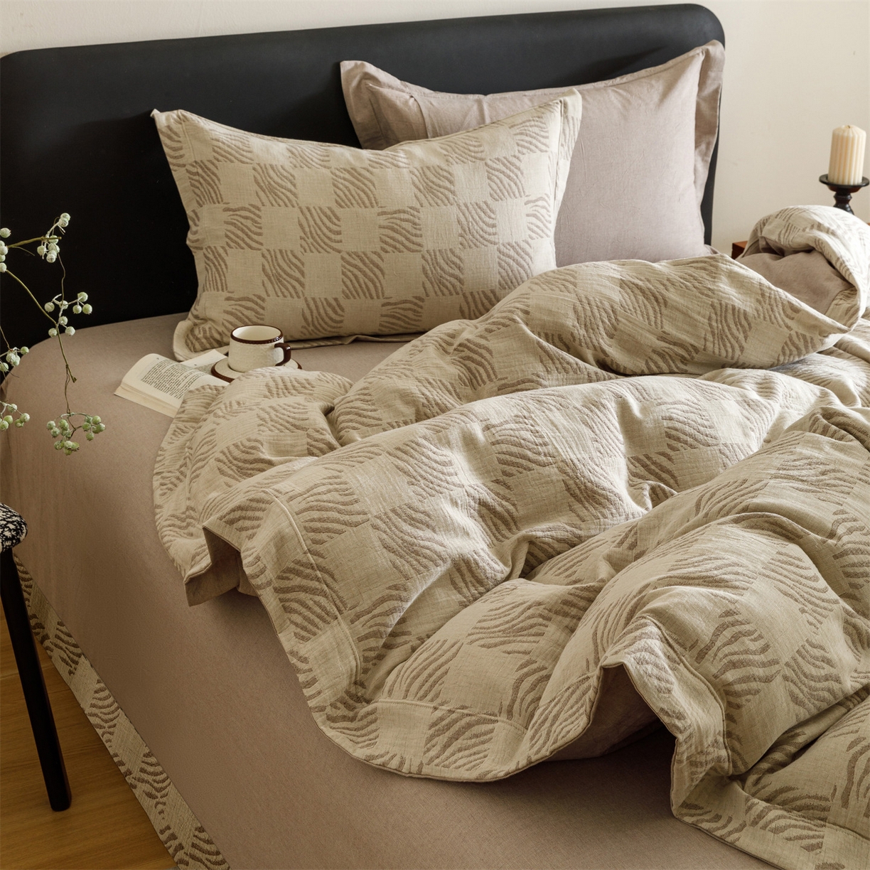 91家纺网 家纺一手货源 找家纺 瑞米家居 2026新款埋绳款棉麻四件套-简物纯质 简物纯质-红咖