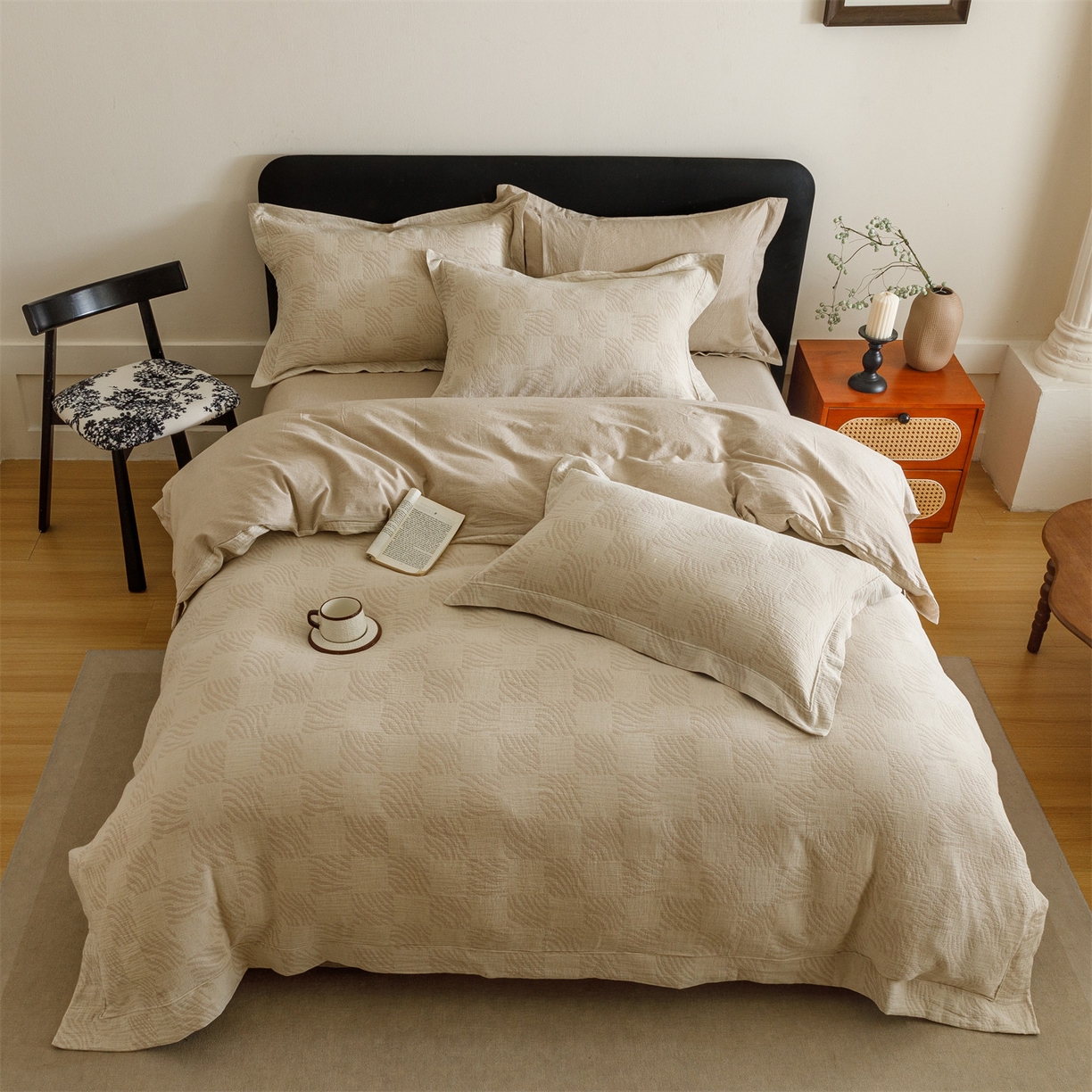 91家纺网 家纺一手货源 找家纺 瑞米家居 2026新款埋绳款棉麻四件套-简物纯质 简物纯质-卡其