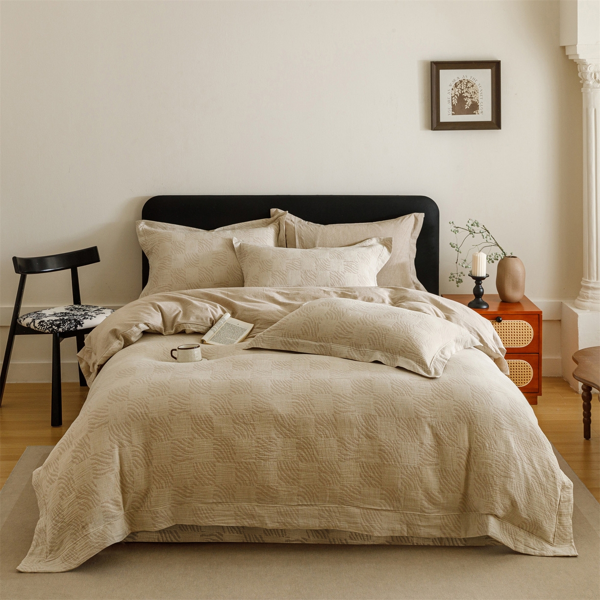 91家纺网 家纺一手货源 找家纺 瑞米家居 2026新款埋绳款棉麻四件套-简物纯质 简物纯质-卡其