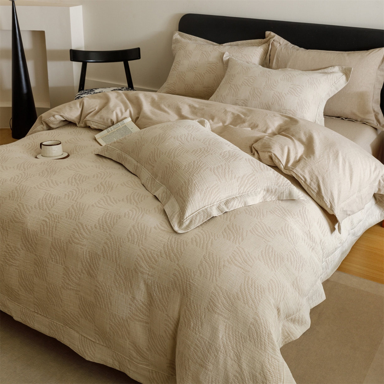 91家纺网 家纺一手货源 找家纺 瑞米家居 2026新款埋绳款棉麻四件套-简物纯质 简物纯质-卡其