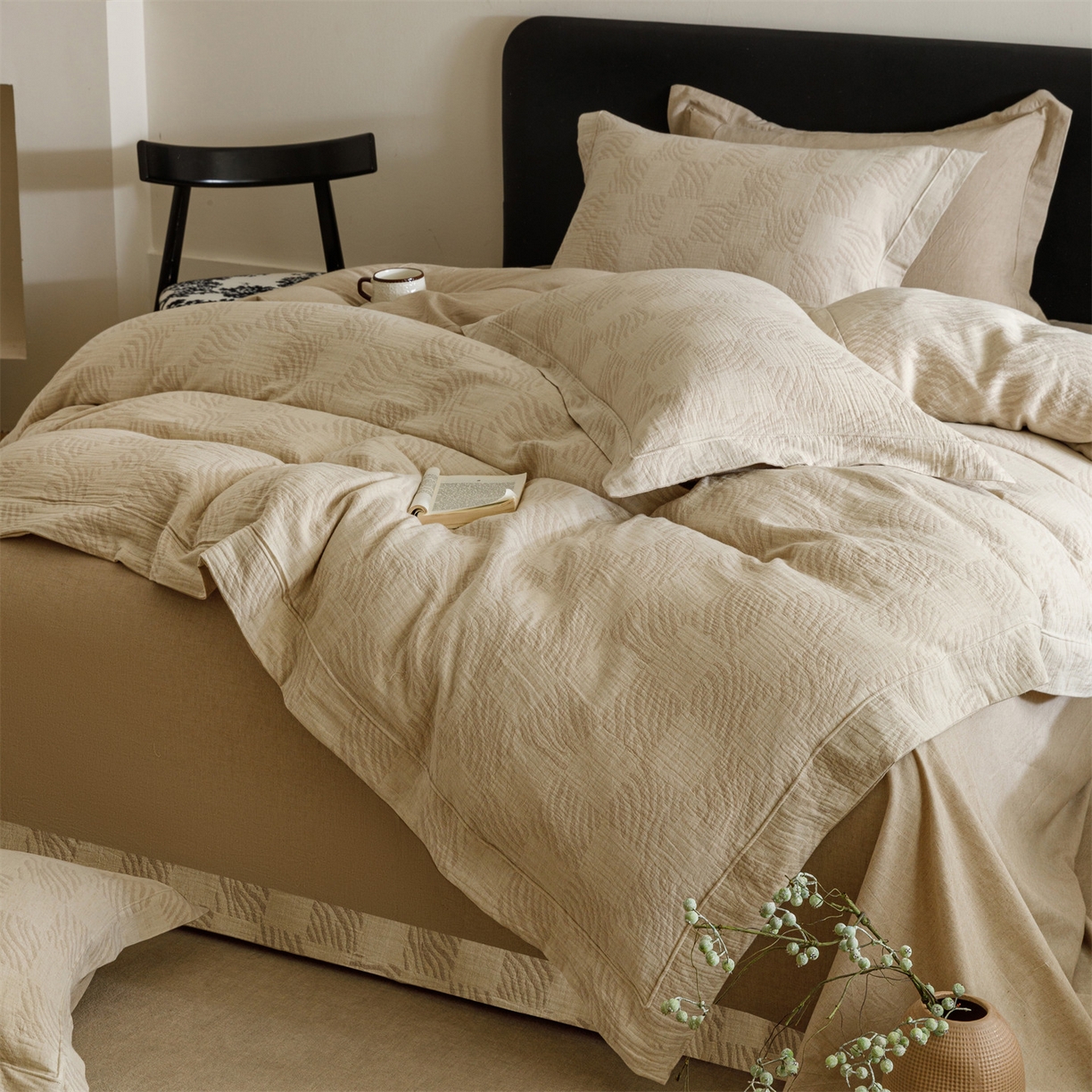 91家纺网 家纺一手货源 找家纺 瑞米家居 2026新款埋绳款棉麻四件套-简物纯质 简物纯质-卡其
