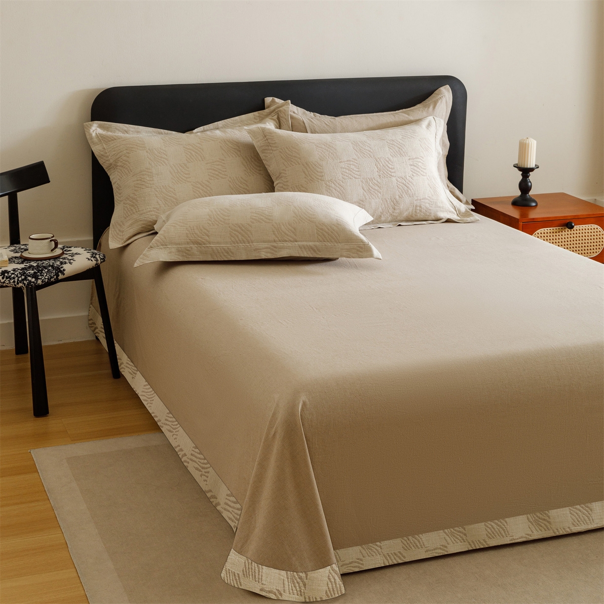 91家纺网 家纺一手货源 找家纺 瑞米家居 2026新款埋绳款棉麻四件套-简物纯质 简物纯质-卡其